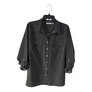 Notations Classic Black and White Polka Dot Button Down Shirt, Size XL